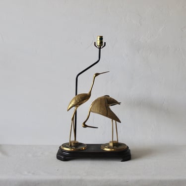 Midcentury Asian Chinoiserie Brass Cranes Table Lamp 