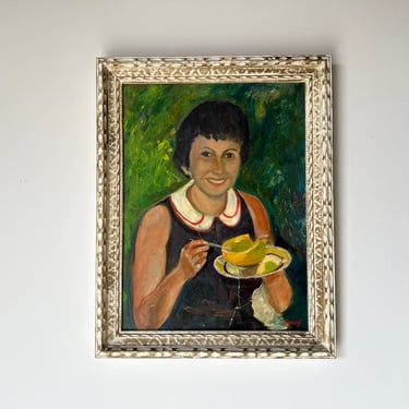 70's J. Karlin Woman Portrait Oil Painting, Frame 