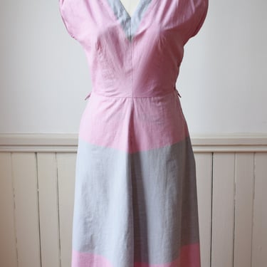 Late 1940s Colorblock Cotton Frock | S 