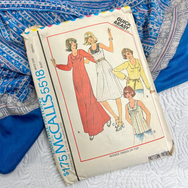 Vintage Sewing Pattern, Caftan Dress, Kaftan Maxi, Tops, Sun Dress, Hippie Boho, Complete with Instructions 