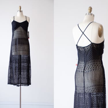 sheer black dress | 90s y2k vintage see through crochet lace sexy spaghetti strap maxi dress lingerie 