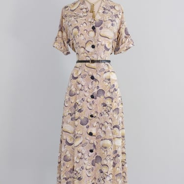 Vintage 1940's Seashell Novelty Print Dress by Lady Alice / M
