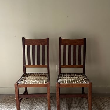 Oak dining chairs. Sold in pair.