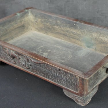 Japan bronze Ikebana basin vase Suiban lost wax art 1900 dragon Tatsu 