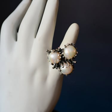 Sterling Silver and Biwa Pearl Cluster Ring