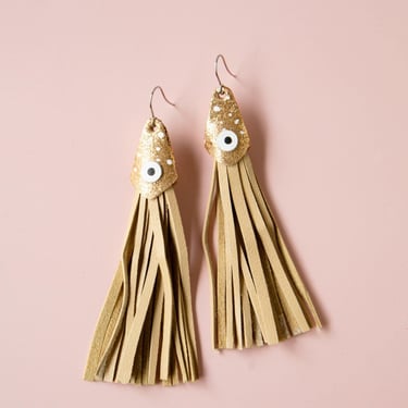 Pika Pika Ika Earrings in Tan / Beige - Lightweight & Made from Reclaimed Leather 