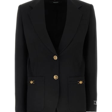 Versace Women Black Stretch Wool Oversize Blazer