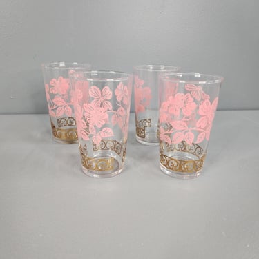 Set of 4 Federal Glass Pink Dogwood Drinking Glasses 