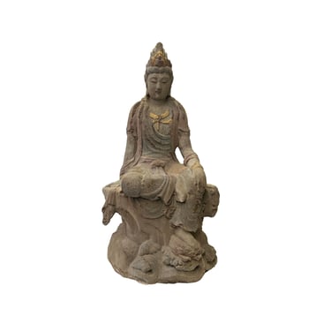 Rustic Wood Sitting Bodhisattva Kwan Yin Tara Buddha Statue ws3065E 