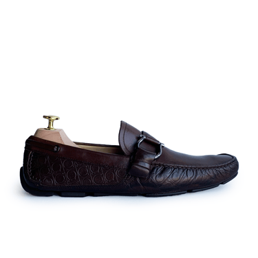 FERRAGAMO BROWN LEATHER DRIVING LOAFERS