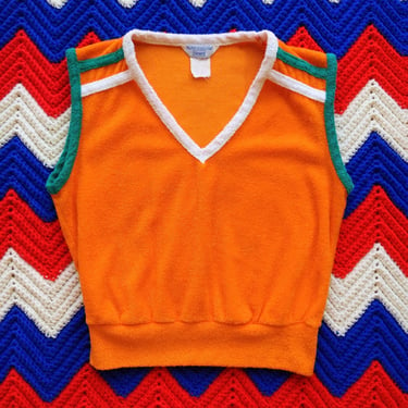 So Cool Vintage 70s 80s Bright Orange Terrycloth Sleeveless Top 