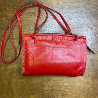 Vntage Red Leather Purse Double Handles 80s Bag 