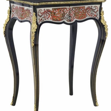 Scarce Antique French Napoleon III Period Ebonized Boulle Marquetry Mirrored Vanity Table Work Sewing Stand 19th Century 