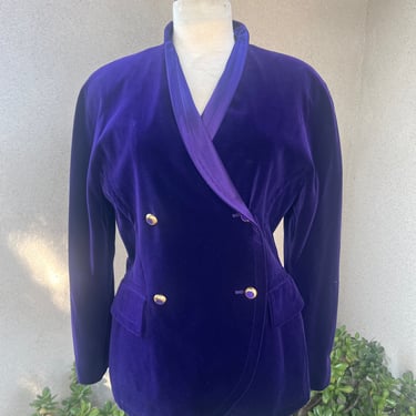 Vintage 90s purple velvet blazer jacket double breasted lined Sz 38 S Escada by Margaretha Fey. 