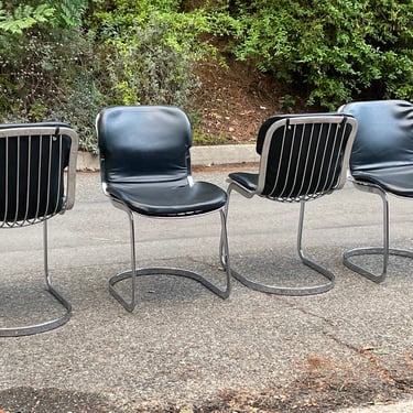 Willy Rizzo  Four Chrome & Black Dining Chairs for Cidue, Italy 1970s 
