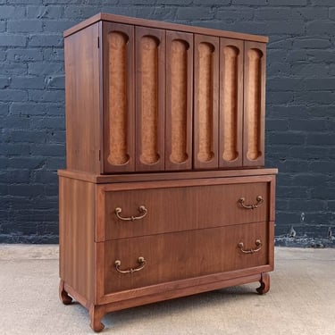 Mid-Century Modern Walnut & Burl Wood Highboy Dresser, c.1960’s 