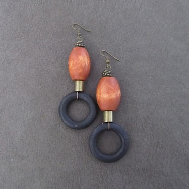 Bold wooden Afrocentric geometric earrings 4 