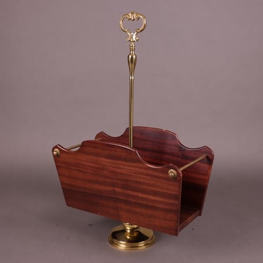 Vintage Mahogany Magazine Rack | Gold-Colored Brass Accents | 1960s Glam Home Decor Organizer 