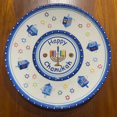 Vintage 00s Hanukkah Menorah + Dreidels Ceramic Charger or Plate by HTF Rite Lite J. Rosenthal 