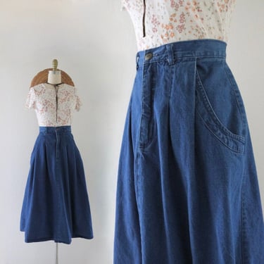 worrrn full denim skirt with large pockets - 30 - vintage womens Cherokee blue jean size medium 90s y2k minimal casual weekend midi skirt 