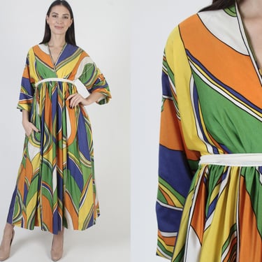 Dominic Rompollo Designer Dress With Pockets Long Striped Lounge Maxi 70s Draped Avant Garde 