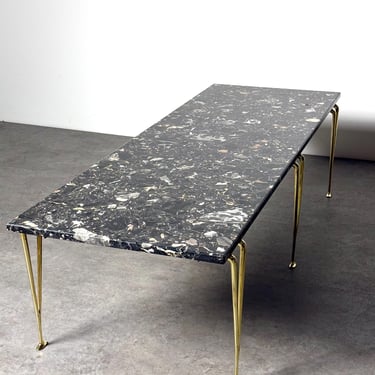 Rare Hugh Acton Brass Leg Black Terrazzo Marble Top Coffee Table 1970s 