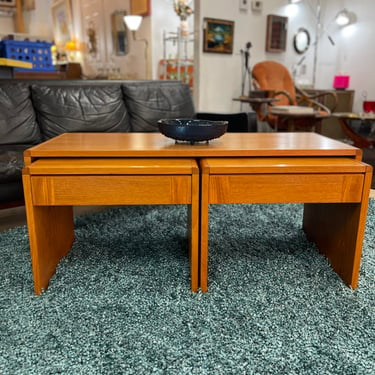 Mid Century Danish Teak Waterfall Coffee Table with Nesting End Tables 