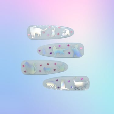 Cat Hair Clip Holographic Kitty Barrette Pastel Aesthetic Kawaii 