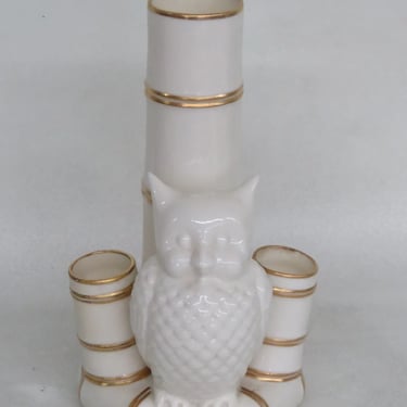 1800s Royal Worcester Figural Owl Bird and Bamboo Flower Holder Vase 3056B