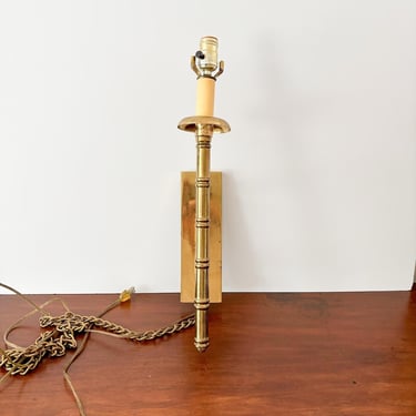 Wall Mounted Brass Bamboo Style Lamp. Vintage Brass Wall Sconce Light. 