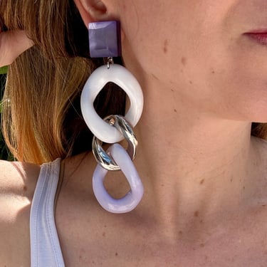 Designer Francine Bramli Frosted Lavender Link Earrings