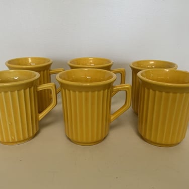 6 Vintage McCoy Pottery Yellow Ribbed Coffee Mug Mid Century Modern, retro kitchen mugs, mcm kitchen decor, yellow pottery mugs 
