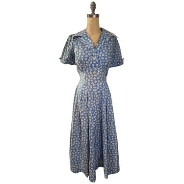 1930s blue floral print dress 