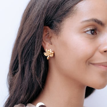 The Pink Reef Tiny Golden Orchid Earring