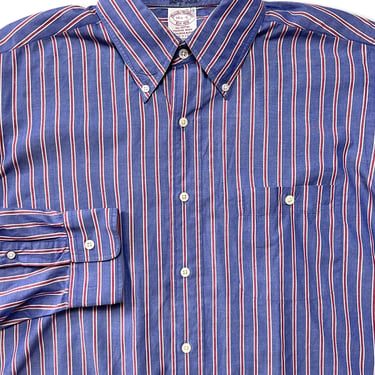 Vintage USA Made Brooks Brothers Button-Down Shirt ~ 16 1/2 - 35 / L ~ 100% Cotton ~ Lightweight ~ Bengal / University Stripe 