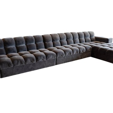 Contemporary Modern Custom Made Dark Grey Velvet Tufted Sectional Sofa Kravet 