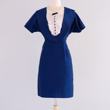 Sophisticated 1960's Navy Blue Mod Tuxedo Dress / Sz M/L
