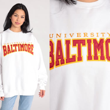 University of Baltimore Sweatshirt Y2K Champion College Sweater Retro Maryland Pullover White 00s Vintage Extra Large xl 