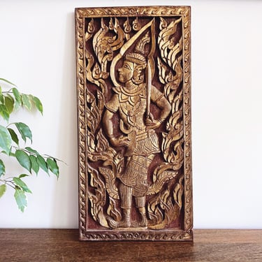 Vintage Thai Wooden Carved Panel 