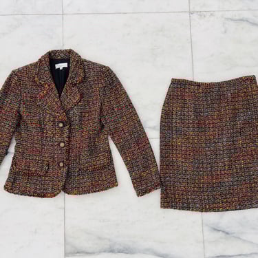 VTG Designs by Seymour Suit Jacket Skirt Set Tweed Colorful Womens 10,12 Office Career 
