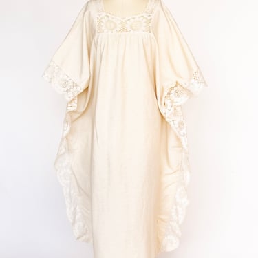 1970s Caftan Dress Alfred Shaheen Cotton Maxi L 