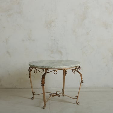 Gilt Metal Coffee Table with Marble Top, France 1970s