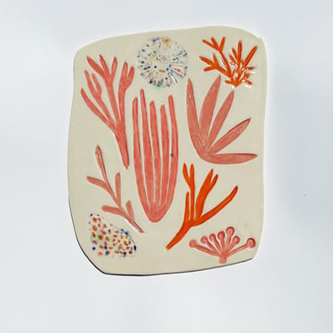 ceramic serving tray. sea things 01. cheese board or serving dish. glazed stoneware. 11 inch serving platter. 