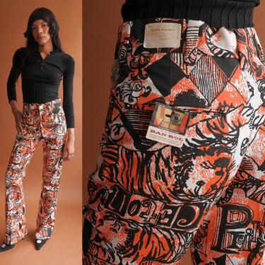 Vintage 60s Lily Pulitzer Princeton Bell Bottom Pants/1960s  Collegiate Novelty Print Trousers/Suzie Zuzek/ Size 30 