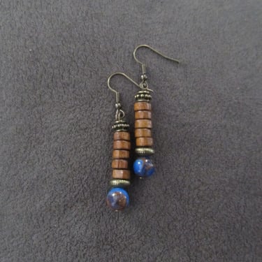 Blue jasper and wooden earrings 