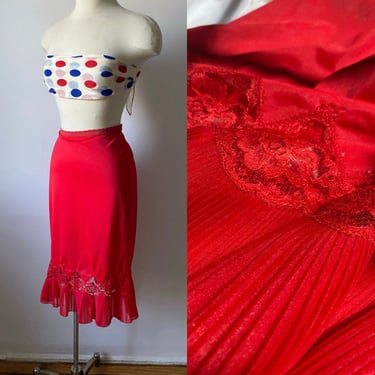 Red Slip Skirt with Lace and Pleats 