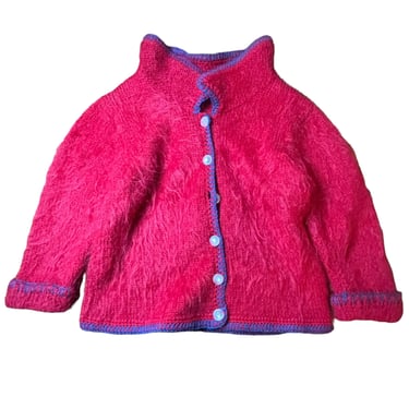 Vintage Child's Red Mohair Cardigan Sweater 