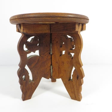 Vintage Carved Wood Plant Stand - Small Wood Display Stand 