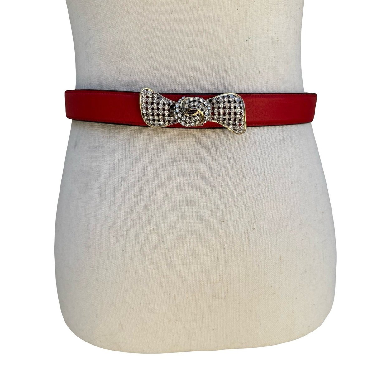 Alan Austin Vintage Red Italian Leather Belt Rhinestone  display picture 1