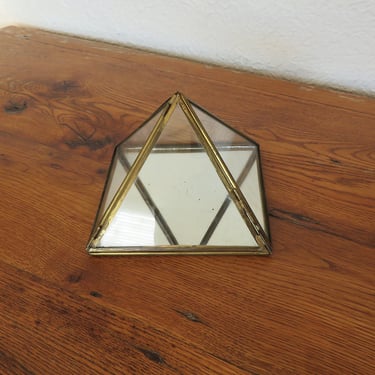 Vintage Pyramid Brass and Glass Mirrored Display Case Curio Box 